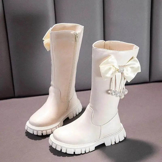  Girls' Knee High Winter Boots with Plush Lining and Zip Closure - Stylish Non-Slip Leather Snow Boots for Kids -  ToylandEU™