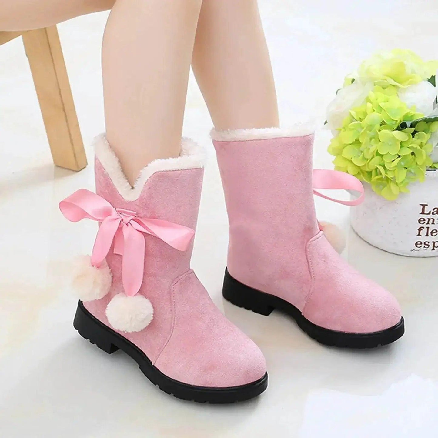  Stylish Plush Velvet Winter Boots for Girls - Warm Ankle Fashion Shoes in Pink, Red, and Black -  ToylandEU™