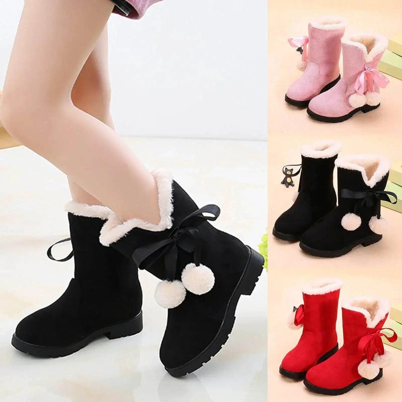  Stylish Plush Velvet Winter Boots for Girls - Warm Ankle Fashion Shoes in Pink, Red, and Black -  ToylandEU™