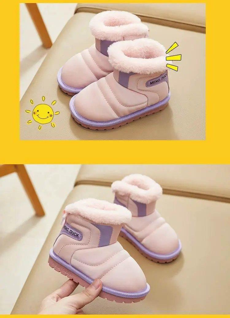  Waterproof Girls' Winter Snow Boots with Plush Lining - Stylish Leather and Anti-Slip Short Booties for Children -  ToylandEU™