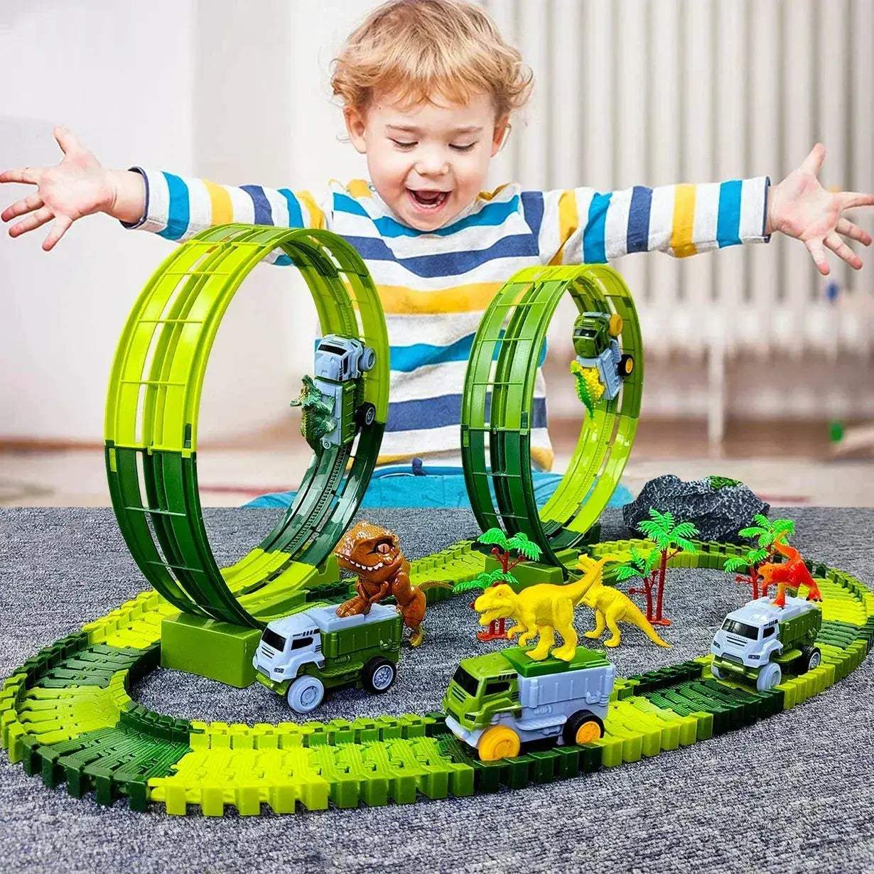 Flexible Dinosaur Car Track With LED Lights For Kids - ToylandEU