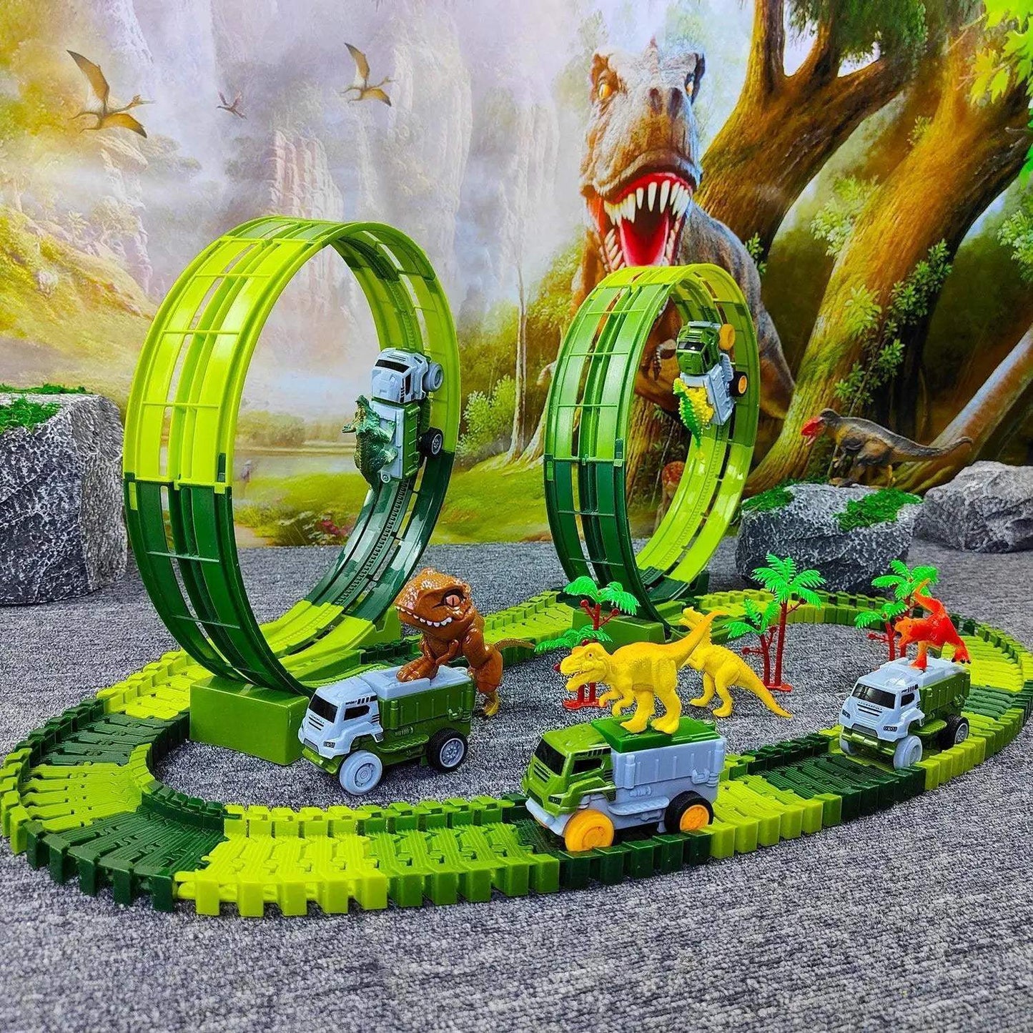 Flexible Dinosaur Car Track With LED Lights For Kids - ToylandEU