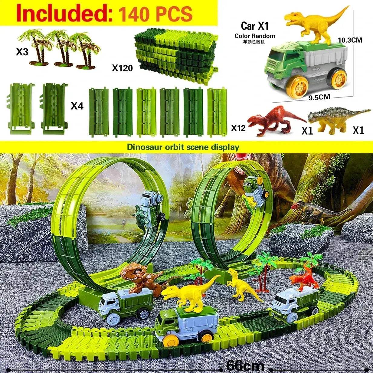Flexible Dinosaur Car Track With LED Lights For Kids - ToylandEU
