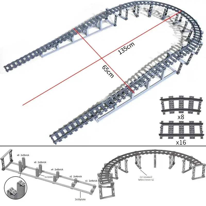 Flexible Train Tracks and Forked Crossing for Lego Compatible Blocks - ToylandEU