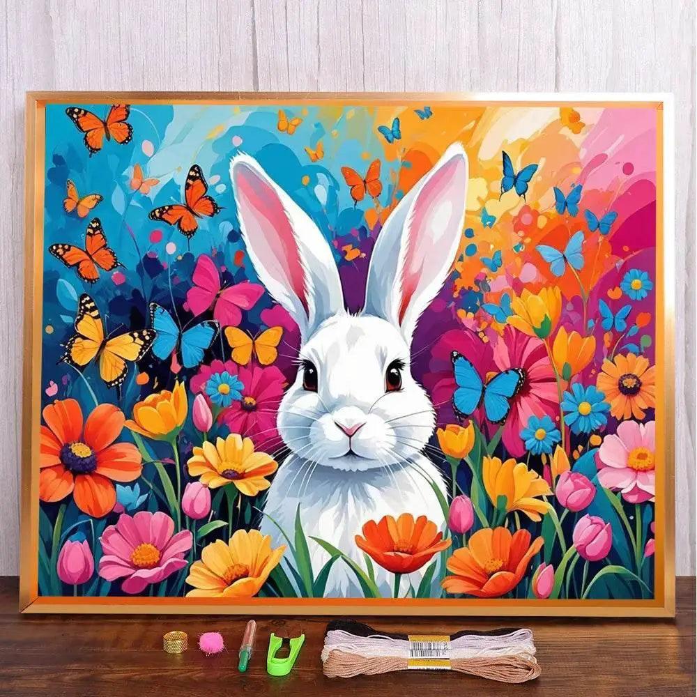  Floral Bunny Design 11CT Cross Stitch Kit - DIY Embroidery Art for Home Decor and Gift -  ToylandEU™