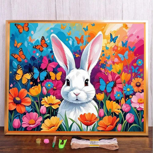  Floral Bunny Design 11CT Cross Stitch Kit - DIY Embroidery Art for Home Decor and Gift -  ToylandEU™