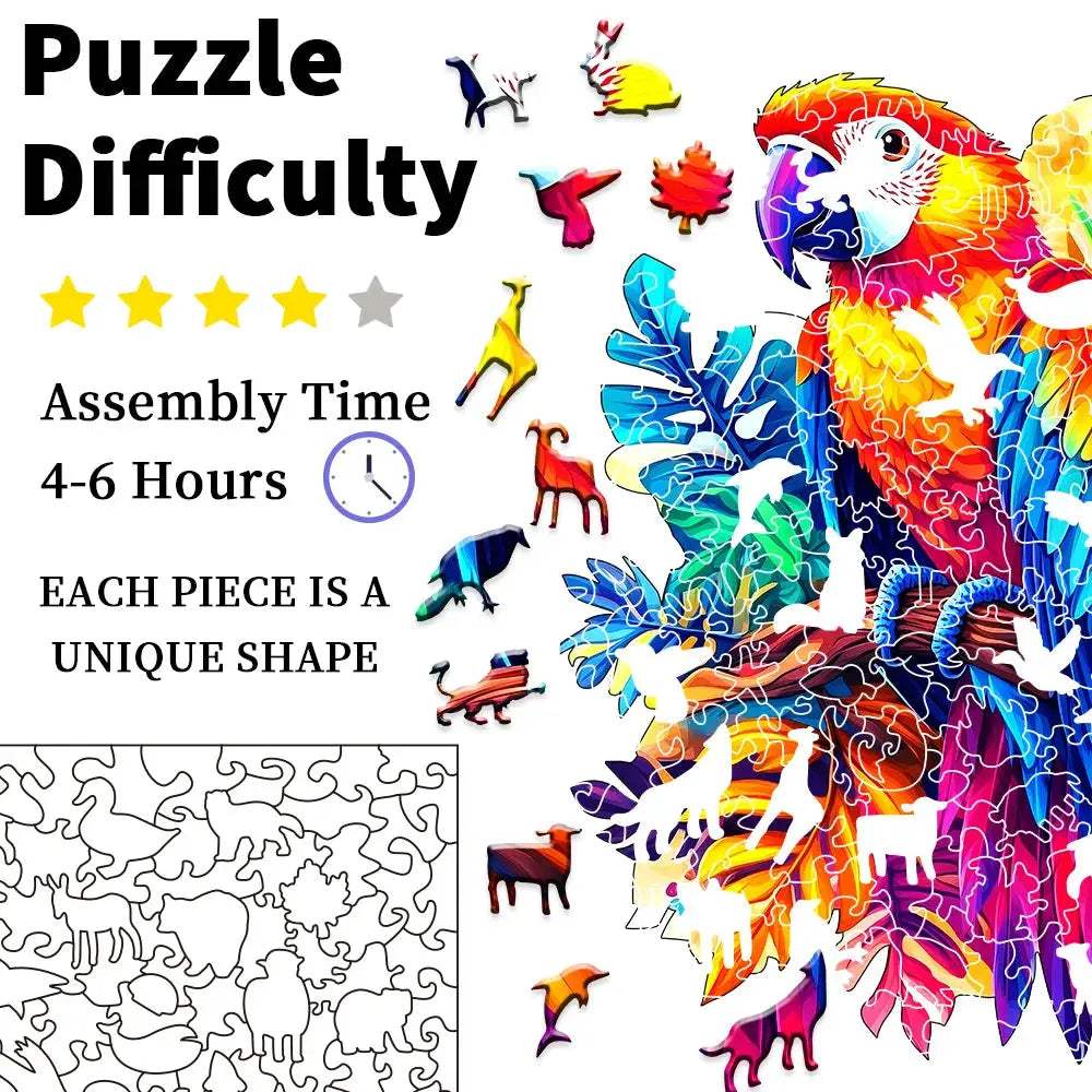 Floral Wing Parrot Wooden Puzzle With Intricate Petal Wings - ToylandEU