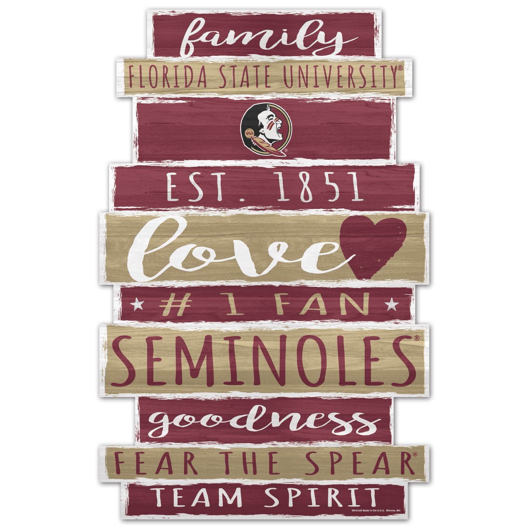 Florida State Seminoles 11x17 Wood Sign Family Word Decor - ToylandEU