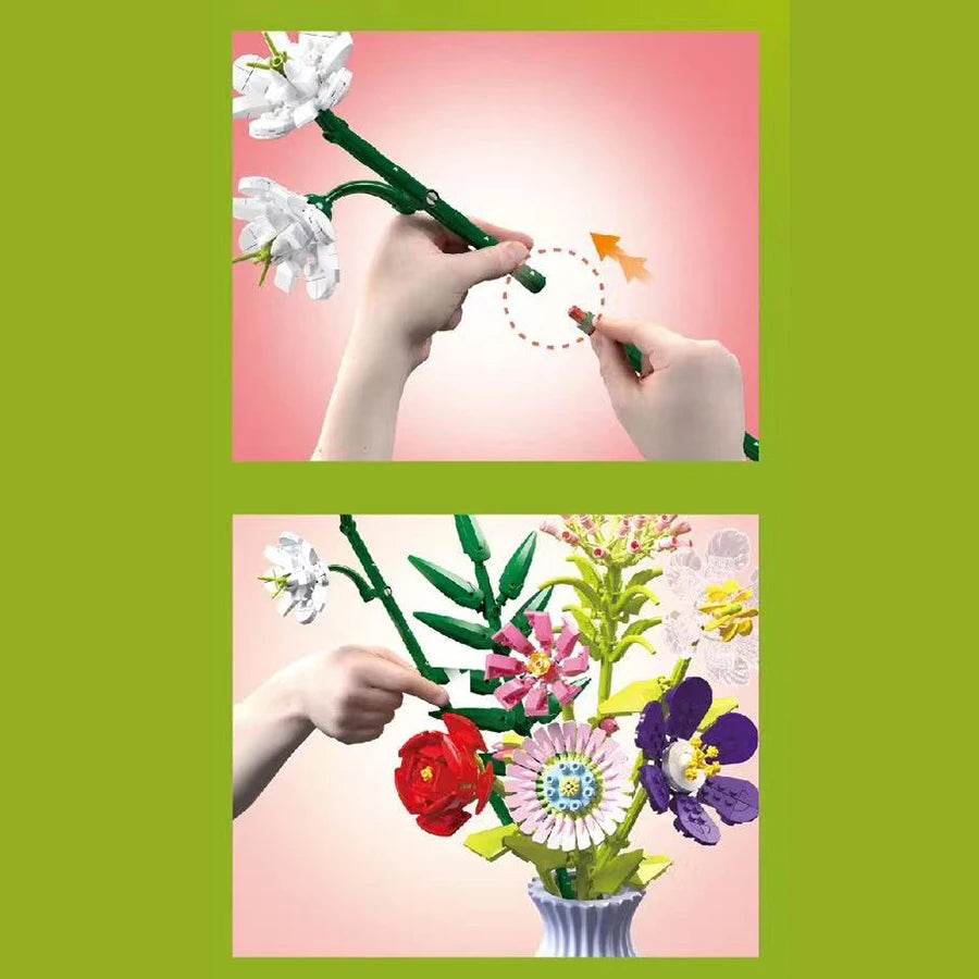 Flower Bouquet Building Blocks Eternal Flower Rose Sunflower Set - ToylandEU