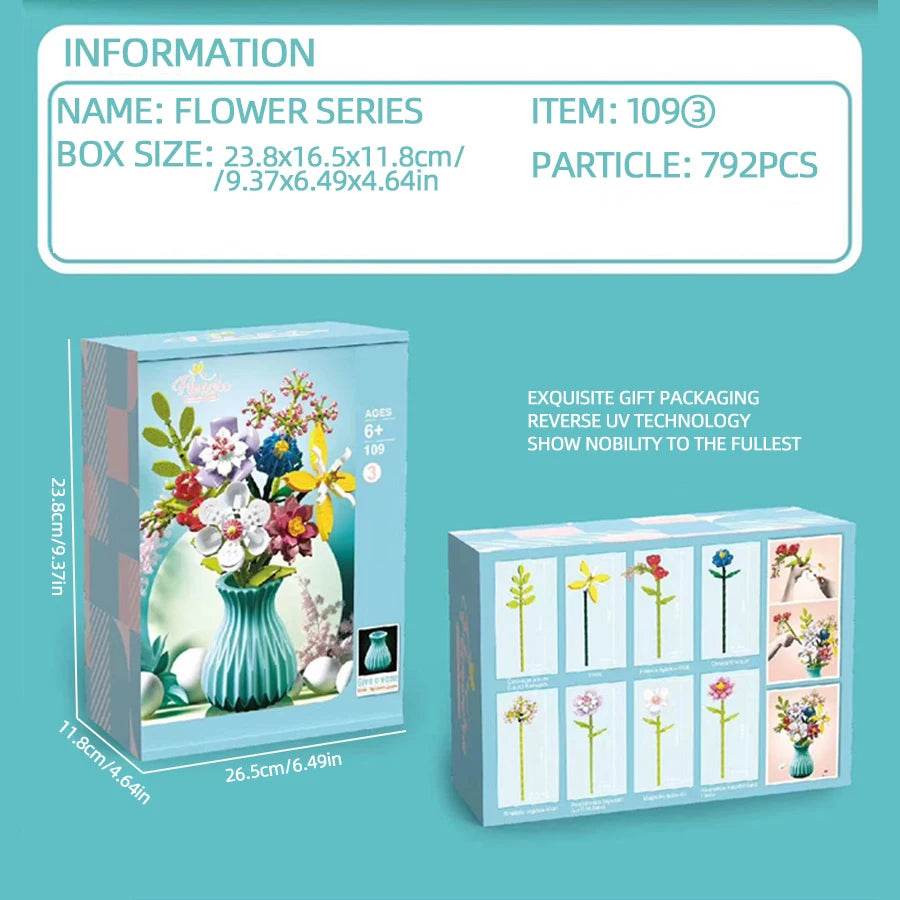 Flower Bouquet Building Blocks Eternal Flower Rose Sunflower Set - ToylandEU