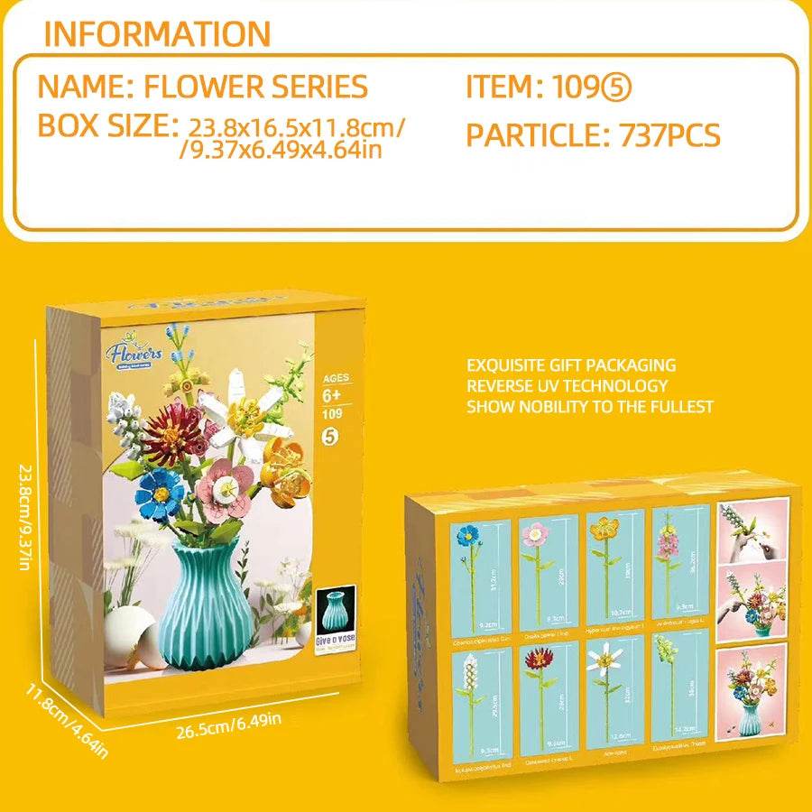 Flower Bouquet Building Blocks Eternal Flower Rose Sunflower Set - ToylandEU