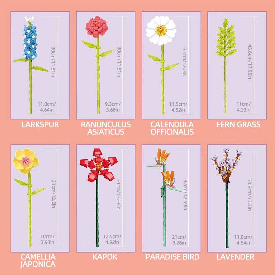 Flower Bouquet Building Blocks Eternal Flower Rose Sunflower Set - ToylandEU