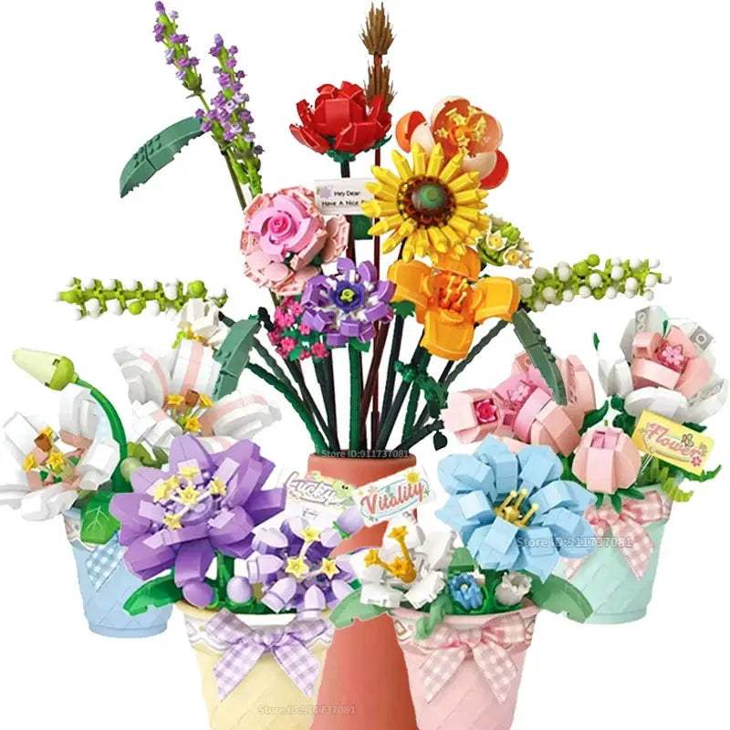 Flowers Bricks Bouquet Building Blocks Toys for Birthday Gift Room Decor Botanical Set Valentine's Day Rose Friends Kids Adults - ToylandEU