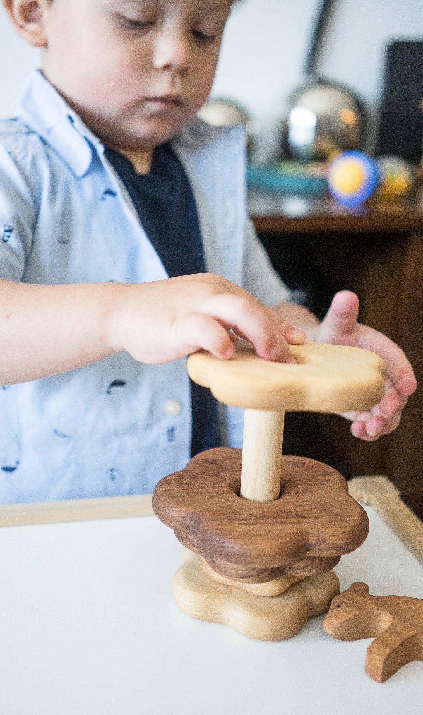Flower Shaped Wooden Stacking Toy Oak And Maple Dual Color - ToylandEU