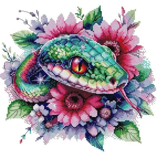  Flower Snake Embroidery Kit with Printed Aida Fabric - DIY Home Decor Craft Set -  ToylandEU™