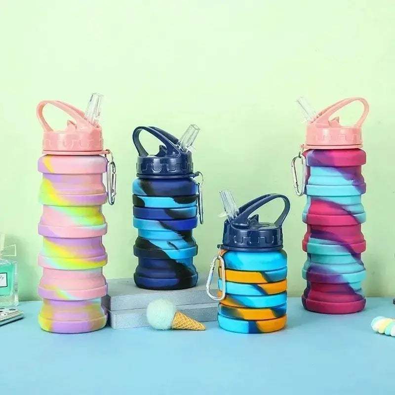 Foldable Silicone Water Bottle With Carabiner Leakproof For Sports - ToylandEU