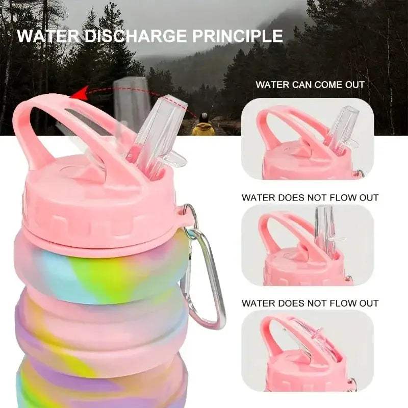 Foldable Silicone Water Bottle With Carabiner Leakproof For Sports - ToylandEU
