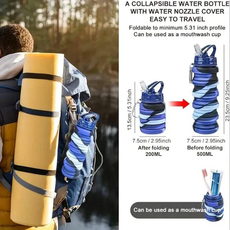 Foldable Silicone Water Bottle With Carabiner Leakproof For Sports - ToylandEU