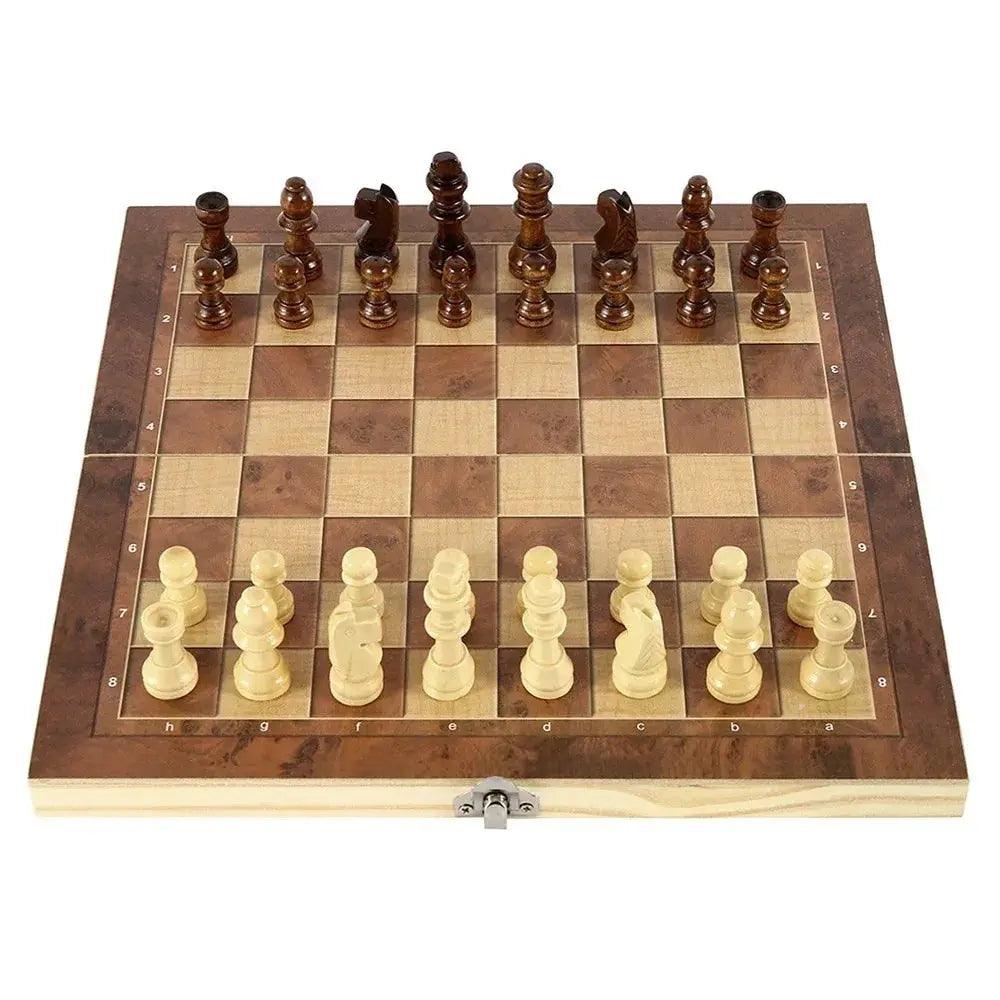  Foldable Wooden Chess Board Gift Set Portable 3 In 1 -  ToylandEU™