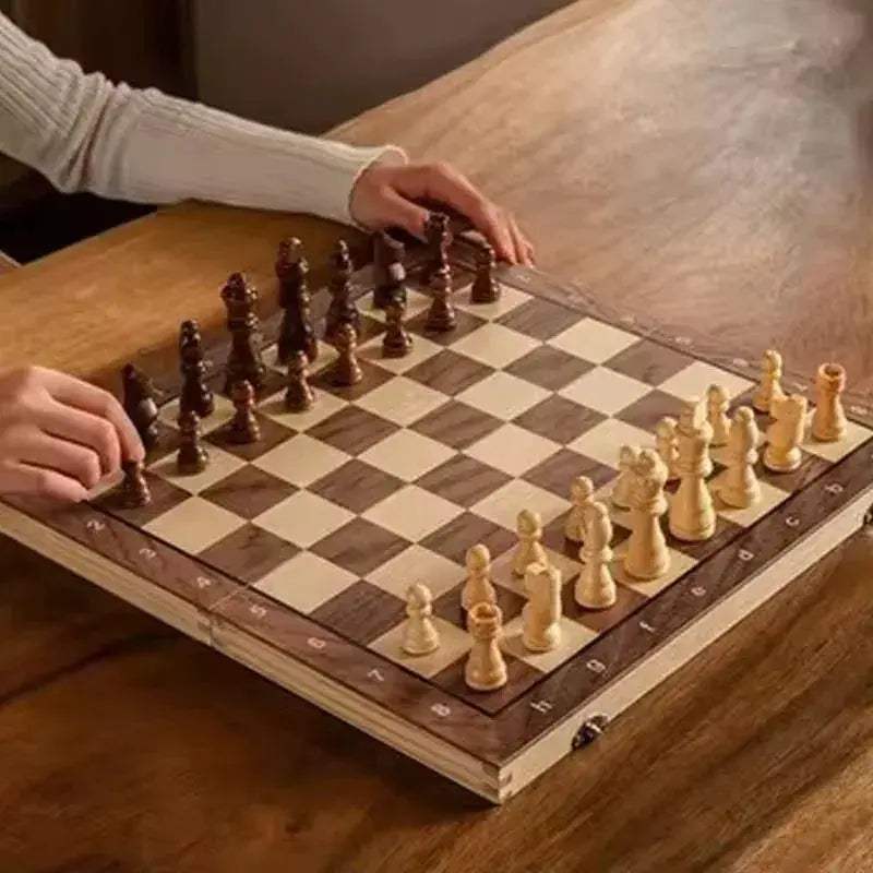 Foldable Wooden Chess Board Portable 3 In 1 Gift Set - ToylandEU
