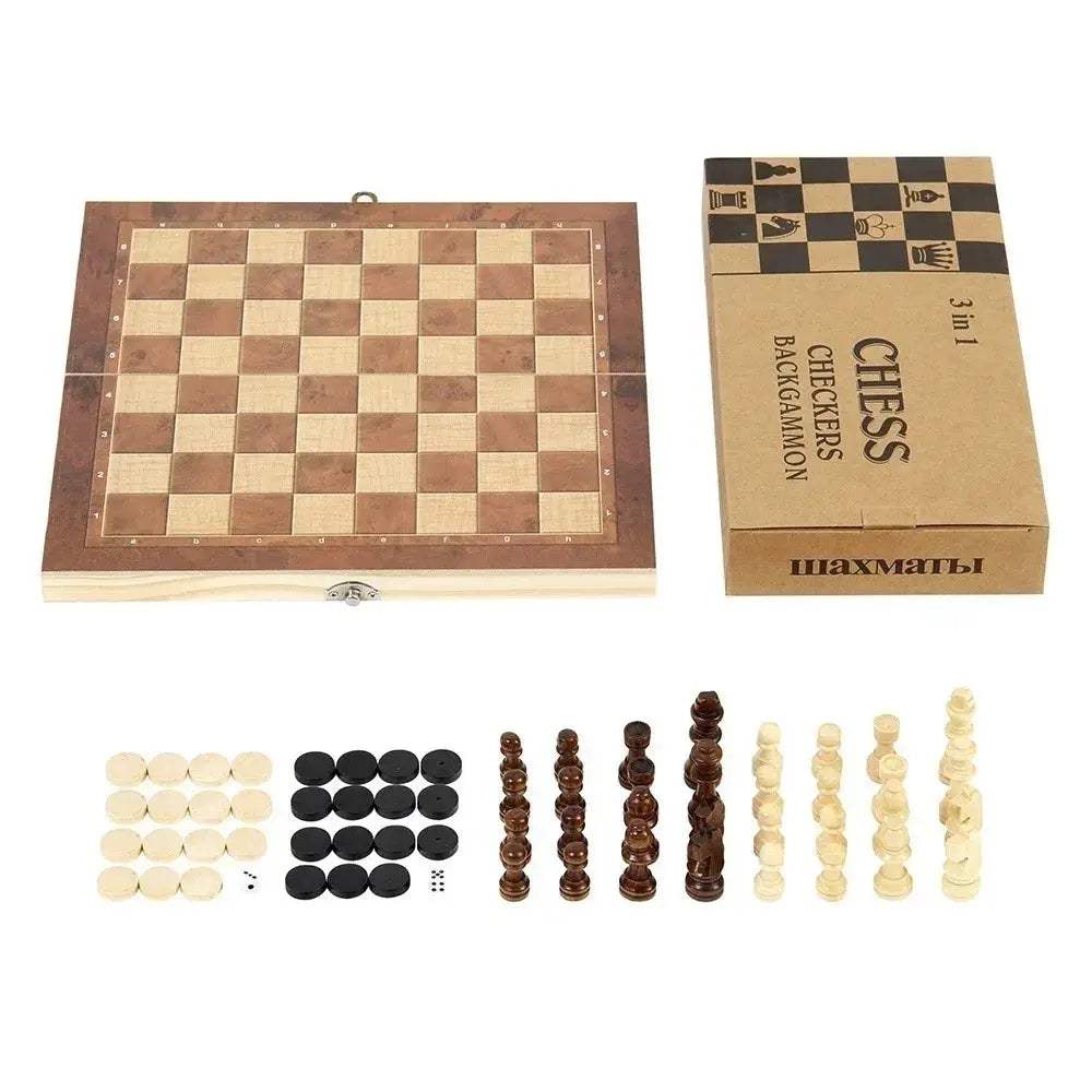 Foldable Wooden Chess Board Portable 3 In 1 Gift Set - ToylandEU