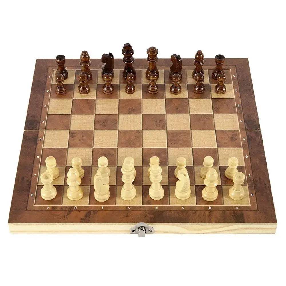 Foldable Wooden Chess Board Portable 3 In 1 Gift Set - ToylandEU