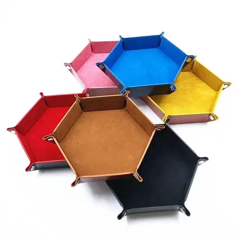 Folding Hexagon Dice Tray With Leather Velvet Mat Storage - ToylandEU