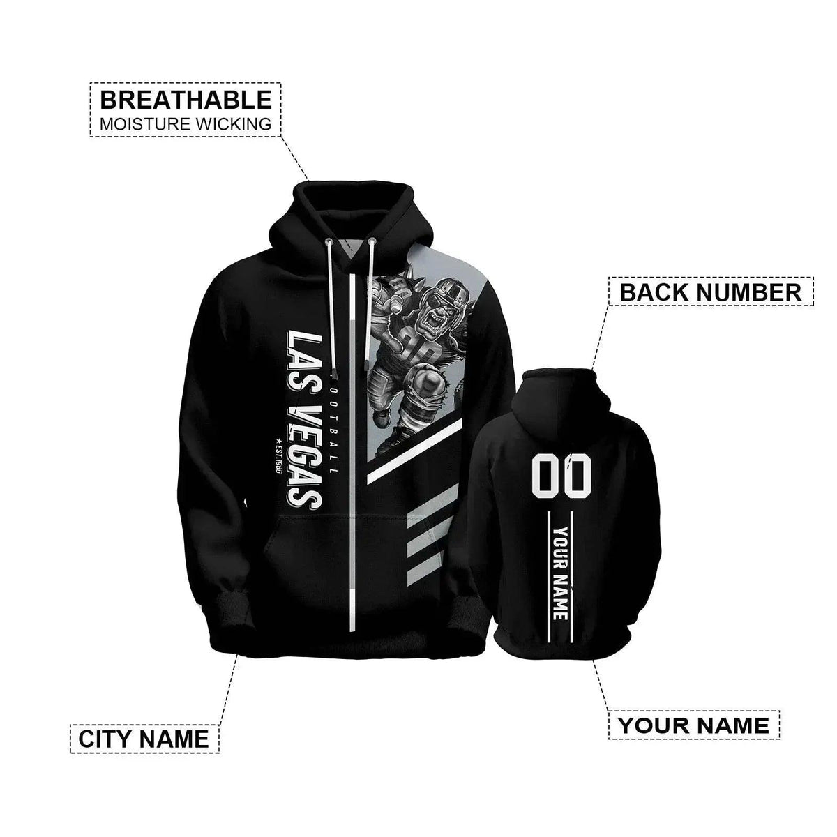  Personalized Las Vegas Football Hoodie - Customizable Name & Number Sweatshirt for Men, Women, and Youth Fans -  ToylandEU™