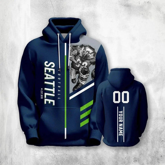 Personalized Seattle City Mascot 3D Print Football Hoodie - Custom Pullover Sweatshirt for Men, Women, and Youth Fans with Name and Number -  ToylandEU™