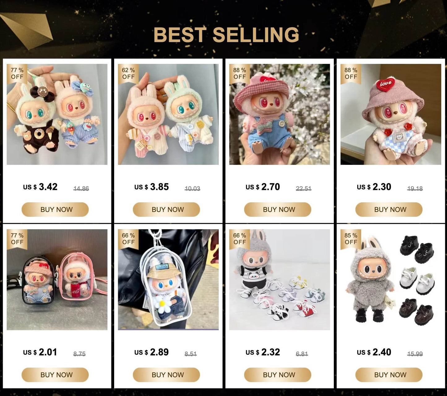 For 17cm Cute Mini Labubu Clothes Kawaii Cartoon Outfit - ToylandEU