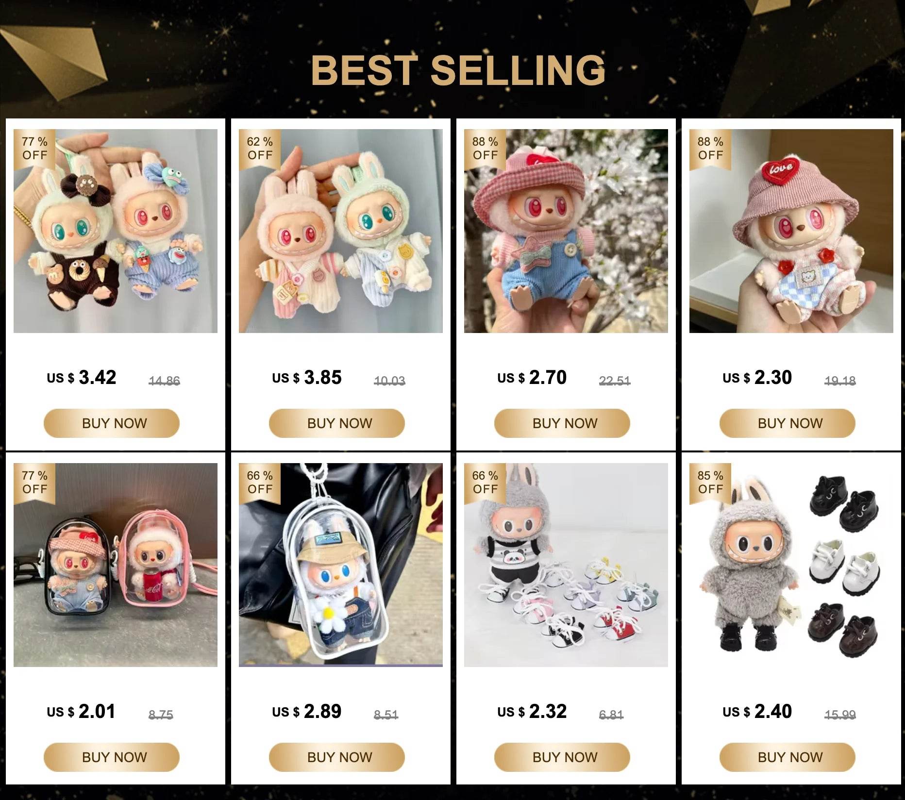 For 17cm Cute Mini Labubu Clothes Kawaii Cartoon Outfit - ToylandEU