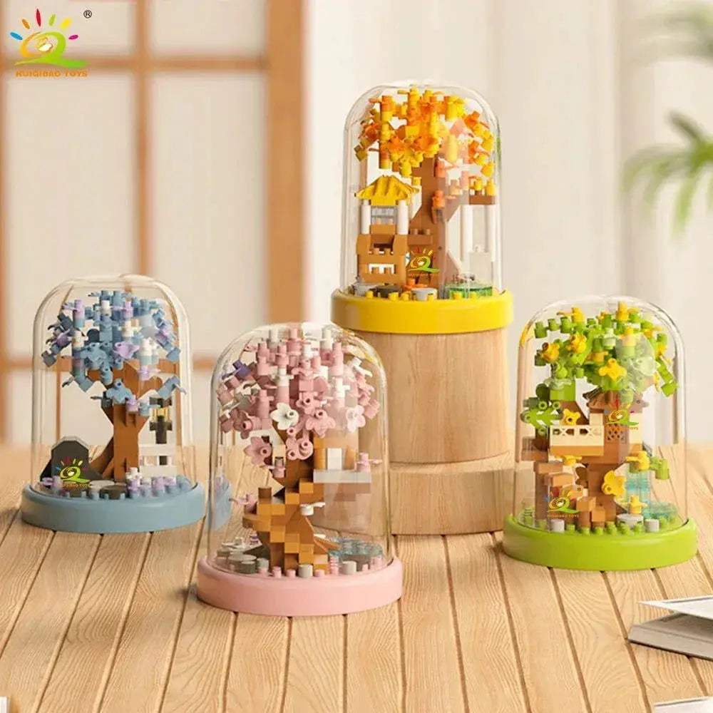 Four Seasons Mini Tree House with Display Box Model Mini Figurines Building Block Puzzles - ToylandEU