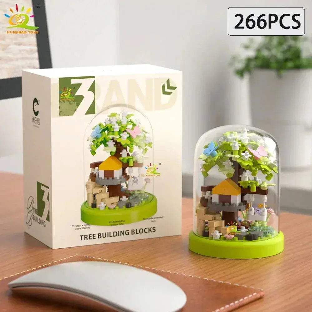 Four Seasons Mini Tree House with Display Box Model Mini Figurines Building Block Puzzles - ToylandEU