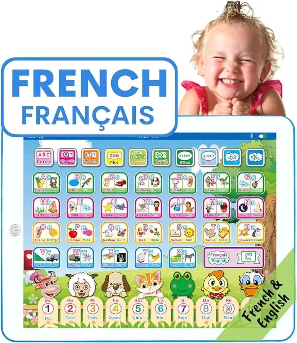 French English Bilingual Learning Tablet Toy Learn Alphabet ABC Numbers Words Spelling Interactive Educational Toys for Kids - ToylandEU