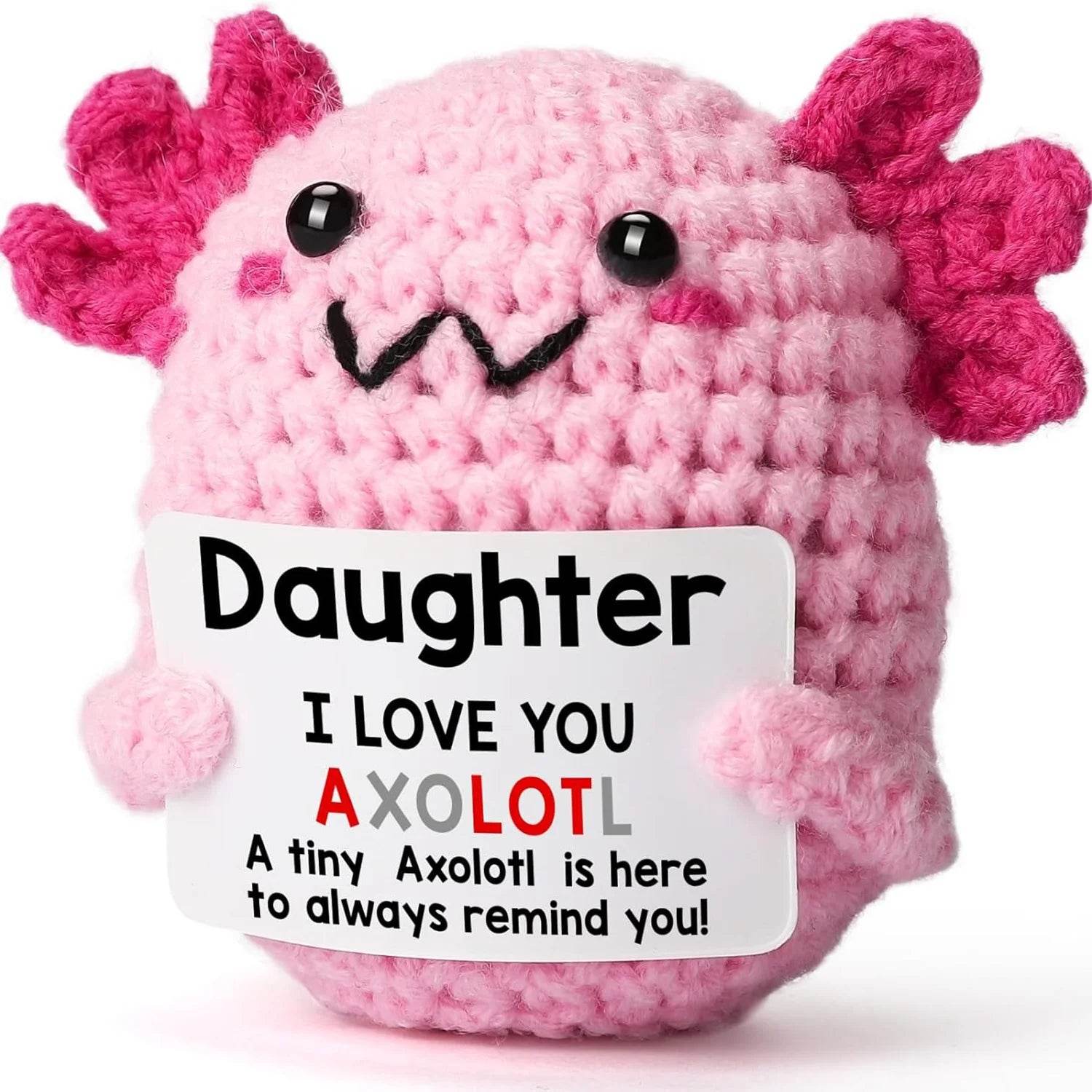 Funny Crochet Positive Energy Axolotl Doll With Card Handmade Knitted Desktop Ornament Gift - ToylandEU