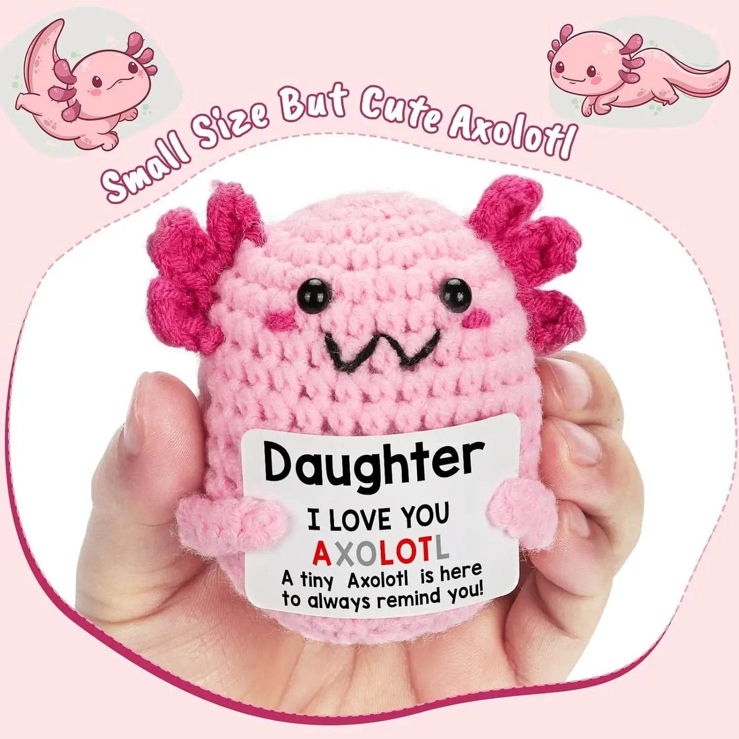 Funny Crochet Positive Energy Axolotl Doll With Card Handmade Knitted Desktop Ornament Gift - ToylandEU