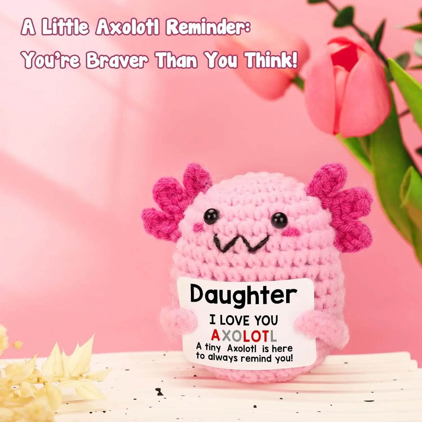 Funny Crochet Positive Energy Axolotl Doll With Card Handmade Knitted Desktop Ornament Gift - ToylandEU