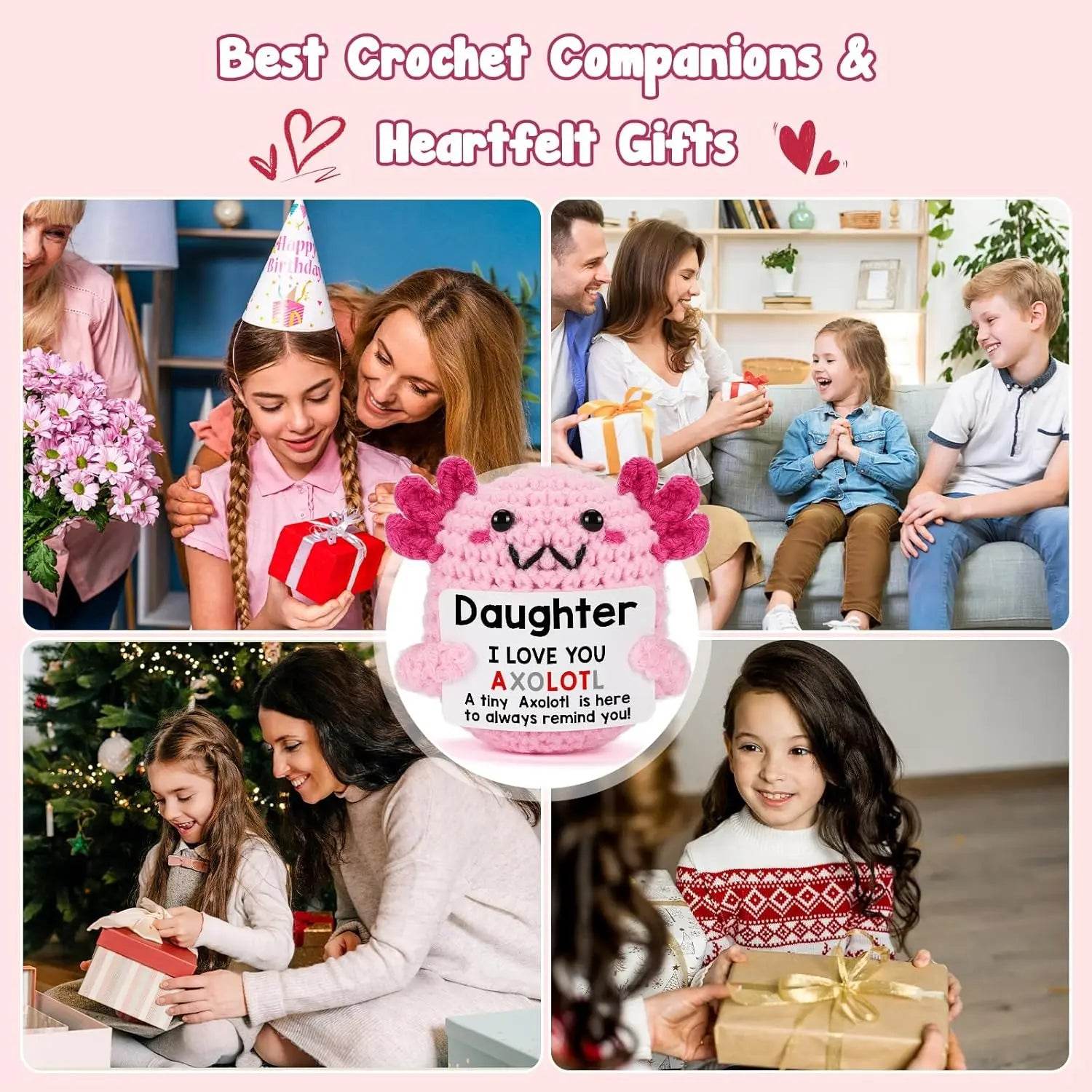 Funny Crochet Positive Energy Axolotl Doll With Card Handmade Knitted Desktop Ornament Gift - ToylandEU