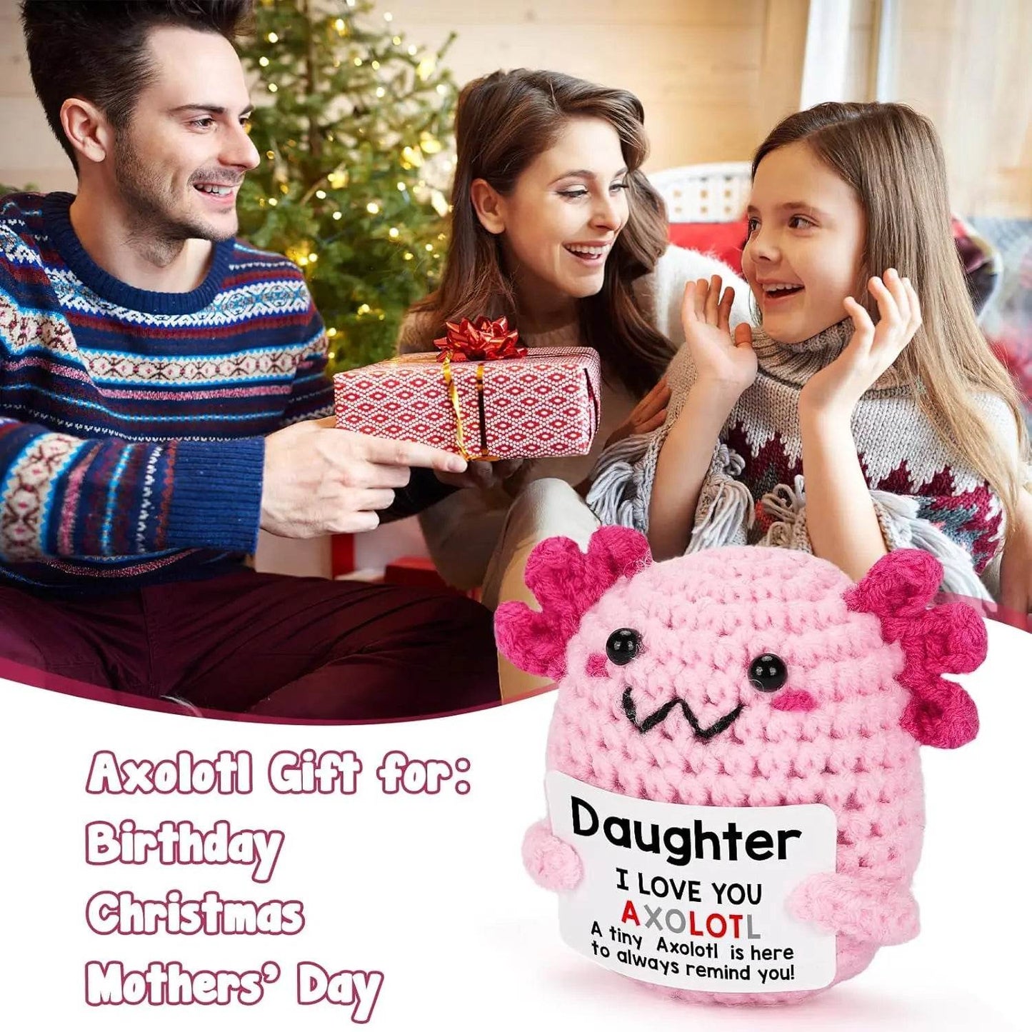 Funny Crochet Positive Energy Axolotl Doll With Card Handmade Knitted Desktop Ornament Gift - ToylandEU