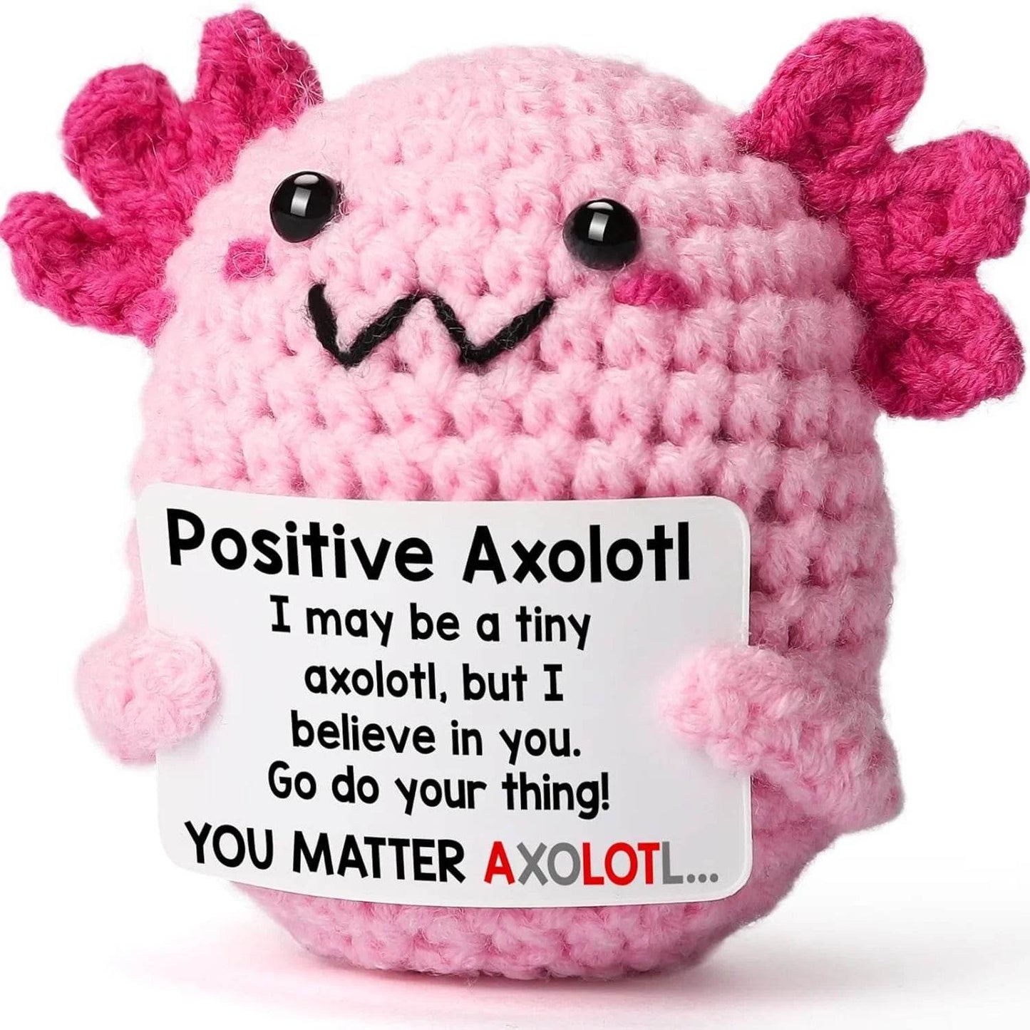 Funny Crochet Positive Energy Axolotl Doll With Card Handmade Knitted Desktop Ornament Gift - ToylandEU