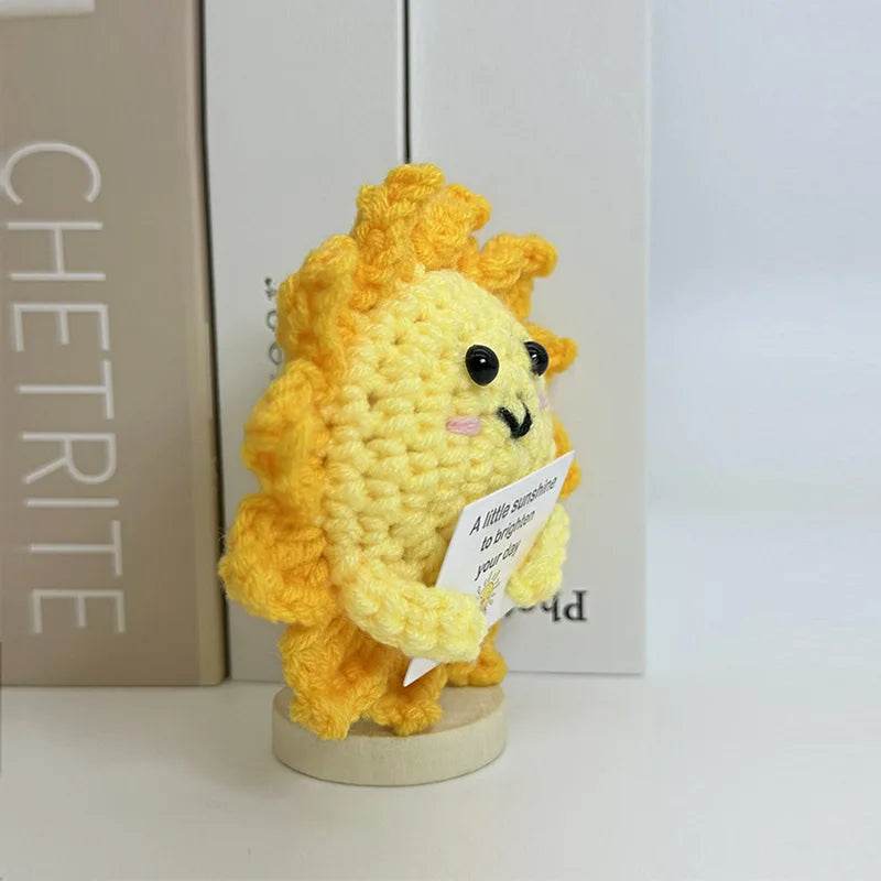 Funny Positive Crochet Sunshine Doll Desktop Ornament Handmade Cheer Emotional Support Sun with Card Home Party Decor - ToylandEU