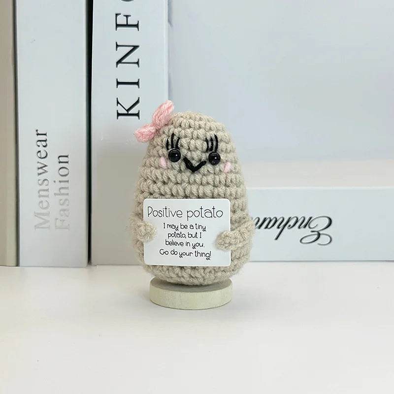 Funny Positive Crochet Sunshine Doll Desktop Ornament Handmade Cheer Emotional Support Sun with Card Home Party Decor - ToylandEU