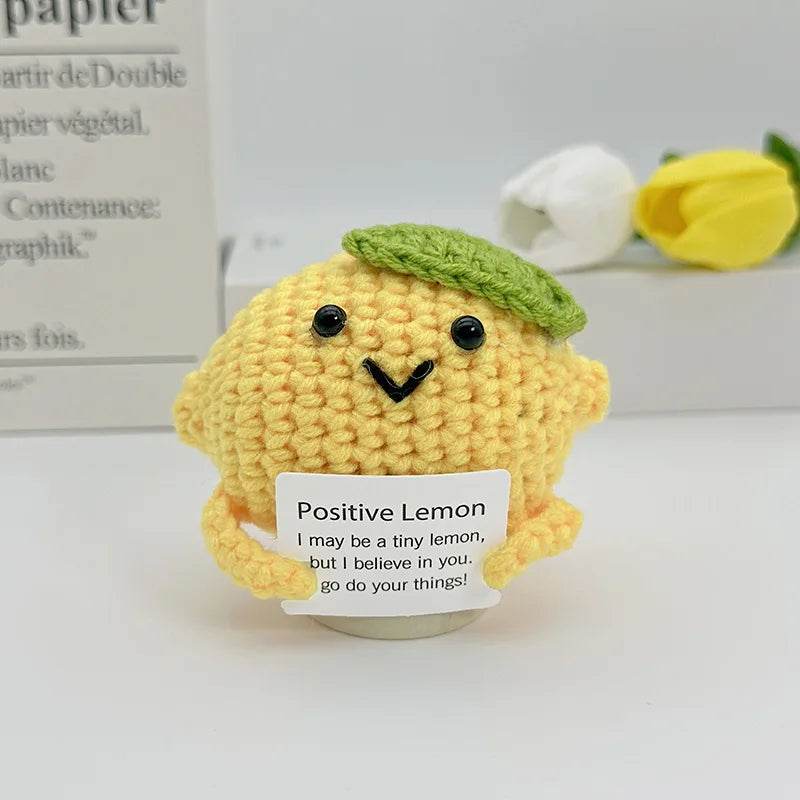 Funny Positive Crochet Sunshine Doll Desktop Ornament Handmade Cheer Emotional Support Sun with Card Home Party Decor - ToylandEU