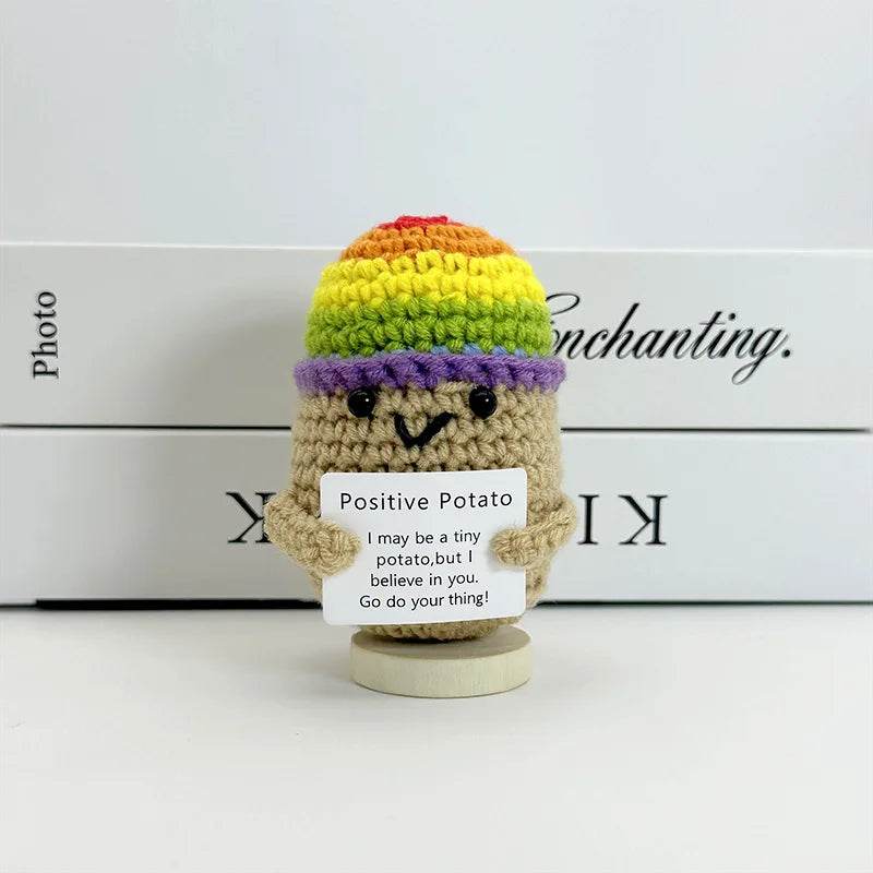 Funny Positive Crochet Sunshine Doll Desktop Ornament Handmade Cheer Emotional Support Sun with Card Home Party Decor - ToylandEU