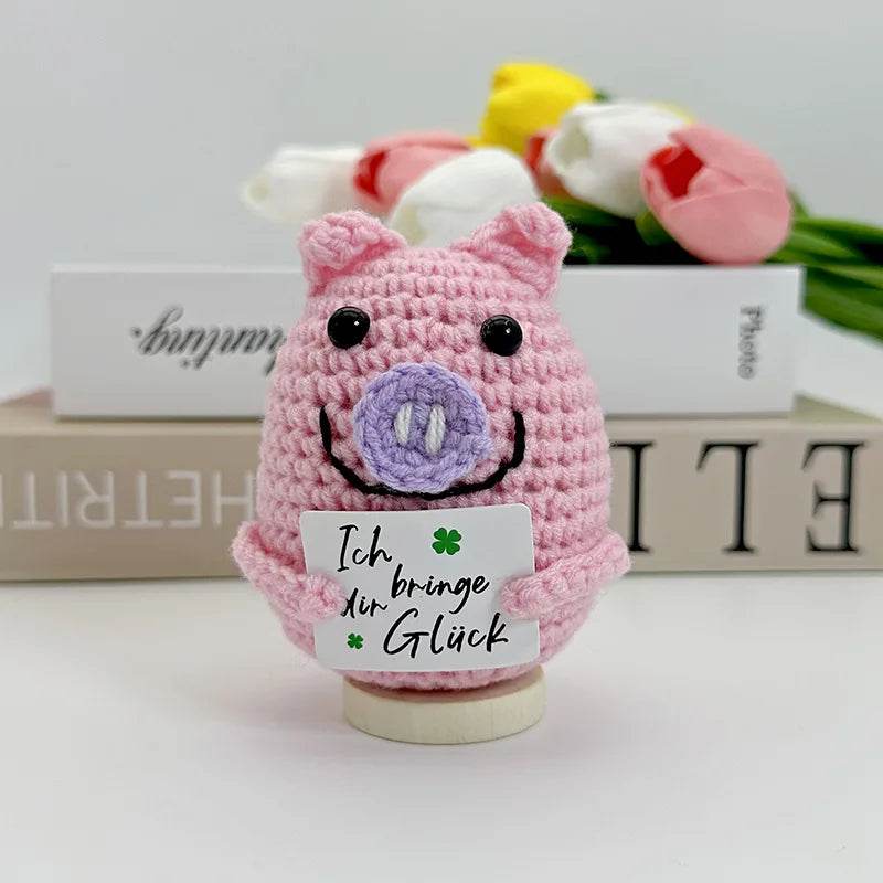 Funny Positive Crochet Sunshine Doll Desktop Ornament Handmade Cheer Emotional Support Sun with Card Home Party Decor - ToylandEU