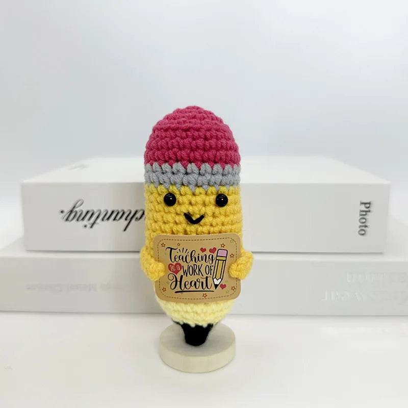 Funny Positive Crochet Sunshine Doll Desktop Ornament Handmade Cheer Emotional Support Sun with Card Home Party Decor - ToylandEU