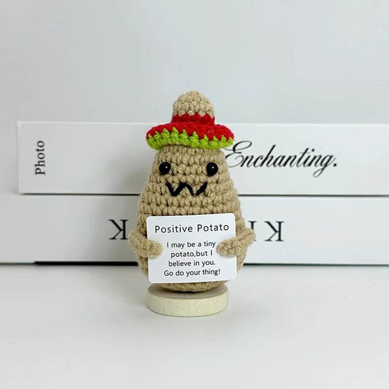Funny Positive Crochet Sunshine Doll Desktop Ornament Handmade Cheer Emotional Support Sun with Card Home Party Decor - ToylandEU
