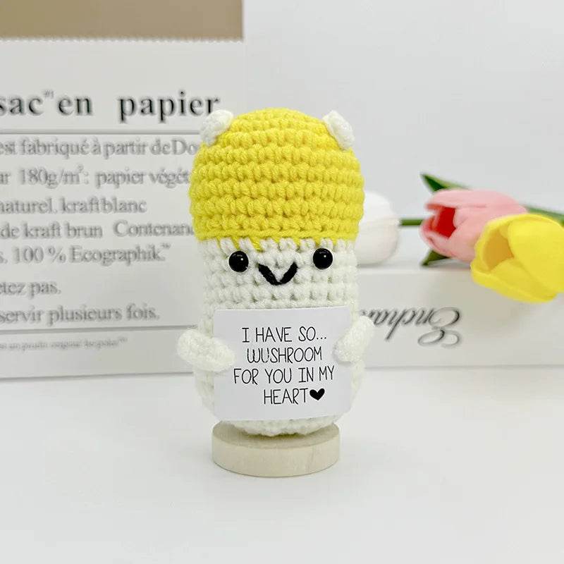 Funny Positive Crochet Sunshine Doll Desktop Ornament Handmade Cheer Emotional Support Sun with Card Home Party Decor - ToylandEU