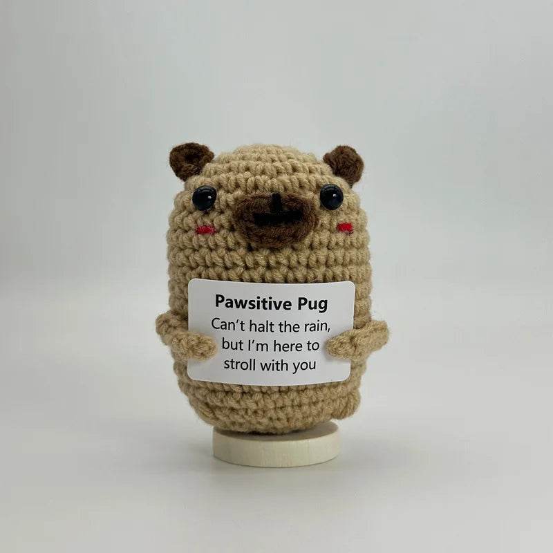 Funny Positive Crochet Sunshine Doll Desktop Ornament Handmade Cheer Emotional Support Sun with Card Home Party Decor - ToylandEU