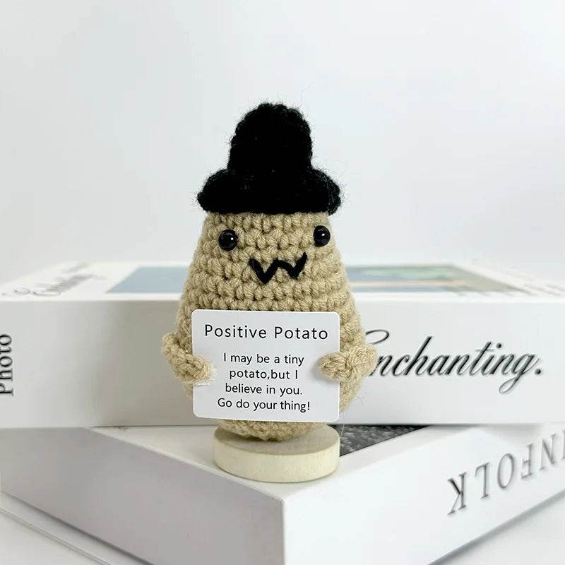 Funny Positive Crochet Sunshine Doll Desktop Ornament Handmade Cheer Emotional Support Sun with Card Home Party Decor - ToylandEU